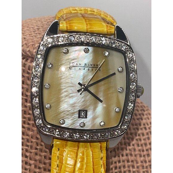 Joan Rivers Classic Wristwatch Yellow Textured Leather Band with a Square Face,